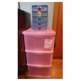 Plastic Bins w/Drawers(Pink-25"x12"x16"),7"x8"x10