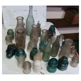 Vintage Glass Milk Bottles & Glass Insulators in