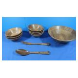 Wood Salad Bowl, Tongs, 7 Bowls-Japan
