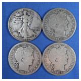 3 Barber Half Dollars 1907-OEO,1908,1911&Liberty