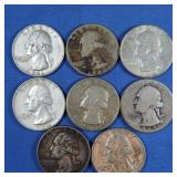 8 Washington Quarters-90% Silver