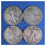4 Liberty Half Dollars-1939, 1942, 1945, 1945-D