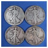 4 Liberty Half Dollars-1940, 1941-S, 1943, 1944