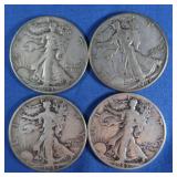 4 Liberty Half Dollars-1942, 1942-D, 1943, 1944