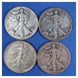 4 Liberty Half Dollars-1941, 2-1943, 1945