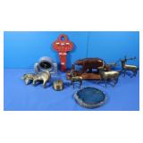 Knick Knacks-Brass Deer & Rabbit, Wooden Beer Cont