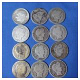 10 Barber Dimes, Seated Liberty Dime, 1 Roosevelt