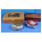 2 Vintage Powder Puff Containers, 1 Jewelry Box,