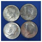 4-1964 Kennedy Half Dollars-90% Silver