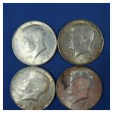 4-1964 Kennedy Half Dollars-90% Silver