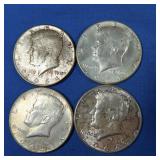 4-1964 Kennedy Half Dollars-90% Silver