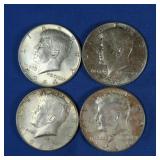 4-1964 Kennedy Half Dollars-90% Silver