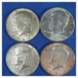 4-1964 Kennedy Half Dollars-90% Silver