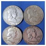 4 Franklin Half Dollars-1954-D,1962-D,(2)-1963
