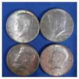 4-1964 Kennedy Half Dollars-90% Silver