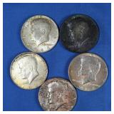 5-1964 Kennedy Half Dollars-90% Silver
