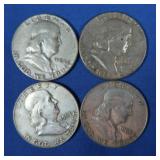 4 Franklin Half Dollars-1954,1962,(2)-1963-D