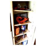 Metal Cabinet w/ Extension Cord, Motor Oil, Wires&
