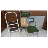4 Metal Chairs, Card Table(30"x30"), Stepladder