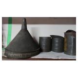 Vintage Metal Cans, Mixing Jars, Funnel