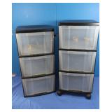 2 Plastic 3 Drawer Bins 25hx12wx14"d