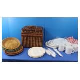 Wicker Picnic Basket w/Plates, Cups & More
