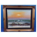 Framed Ocean Painting on Canvas by Anton 18x15"