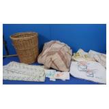 Wicker Basket w/Throw Blanket & More