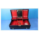 Vintage Jewelry Box w/Foreign Coins,Vntg Hair Clip