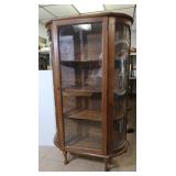 Antique Curved Curio Wood & Glass 59hx34wx13"d