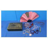 Brass Box w/Costume Jewelry