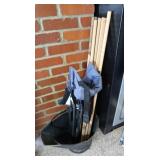 Coal Bucket, Camp Chair, Wooden Dowels