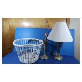 2 Pewter Look Lamps-1 w/Shade