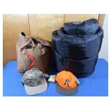 2 Sleeping Bags, 2 New Hats w/Tags