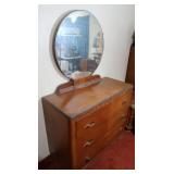 Vintage Dresser 3 Drawer w/Round Mirror