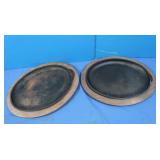 2 Lodge Cast Iron Skillet Plates & Wood Holders