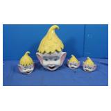Vintage Pixie Elf Cookie Jar, S&P, Sugar Jar