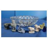 Red Rose Tea Figurines (some broken) w/Glass