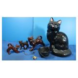 Ceramic Cat Figurines, Cast Iron Kettle