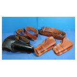 3 Leather Ammo Belts, 3 Leather Gun Holsters