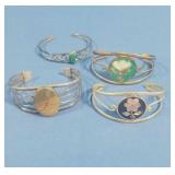 4 Sterling Bracelets w/Stones & Malacites-Inlaid &
