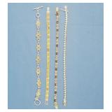 4 Sterling Bracelets w/Stones-Tigereye,Garnet,CZ-