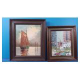 2 Oil Paintings, Canvas & Board, Framed-11x13,