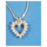 14K Chain w/Heart Shaped Pendant 1/2CT TW-4.2gr