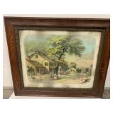 Antique Wood Framed Artwork-Watercolor 25x21