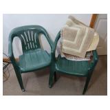 2 Plastic Outdoor Chairs, Throw Rug