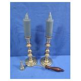 2 Baldwin Brass Candlesticks, Snuffer