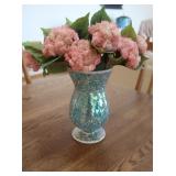 Blue Mosaic Glass Vase w/Aritificial Flowers