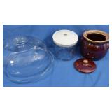Cake Plate & Cloche, Hull Drip Glaze Bean Pot &