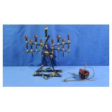 Vintage McBrutalist Iron Nails Menorah, Dreidel